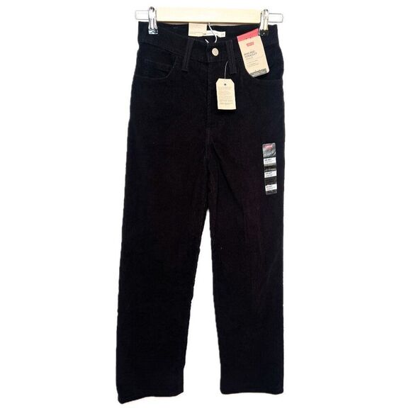 NWT Levi's Black Corduroy Ribcage Straight Ankle Super High Rise Pants 24 - Picture 1 of 8